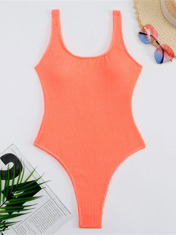 Swimwear- Sporty One-Piece Swimsuit - Tie-Dye Textured Swimwear- - IndioGear Clothing and Gear