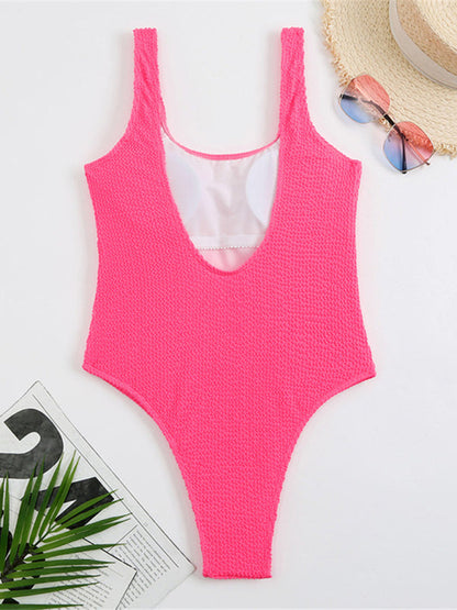 Swimwear- Sporty One-Piece Swimsuit - Tie-Dye Textured Swimwear- - IndioGear Clothing and Gear