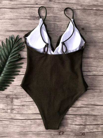 Swimwear- Sporty Ruffle One-Piece Textured Swimsuit- - IndioGear Fashion and Gear