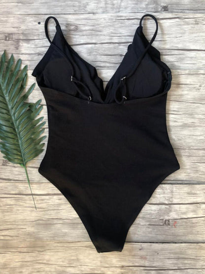 Swimwear- Sporty Ruffle One-Piece Textured Swimsuit- - IndioGear Fashion and Gear