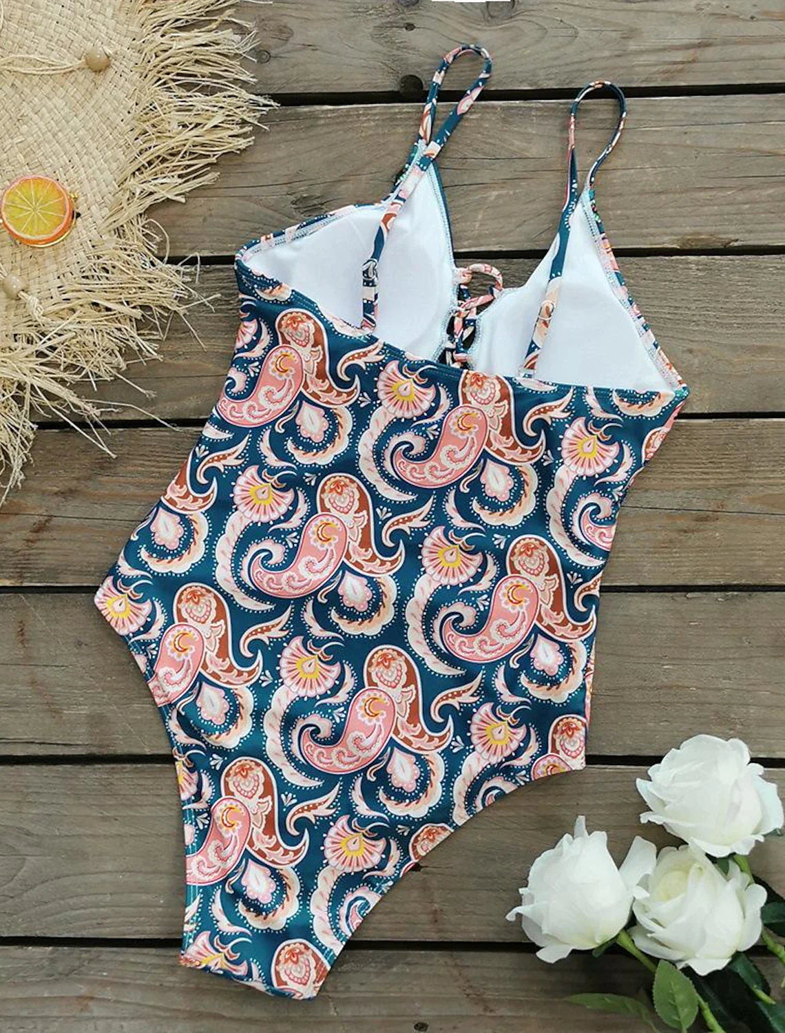 Swimwear- Sporty Tropical Print Wireless Padded Bra Swimsuit for the Beach- - IndioGear Clothing and Gear