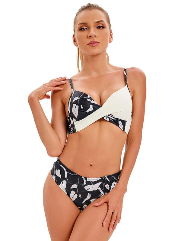 Swimwear- Summer Beach Clasic 2-Piece Floral Bikini Bra and Bottoms- - IndioGear Fashion and Gear