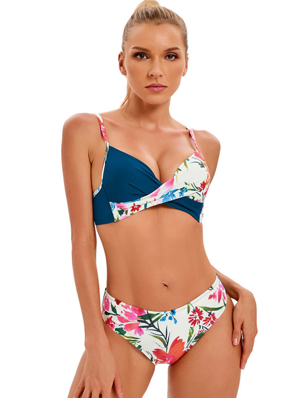 Swimwear- Summer Beach Clasic 2-Piece Floral Bikini Bra and Bottoms- - IndioGear Fashion and Gear