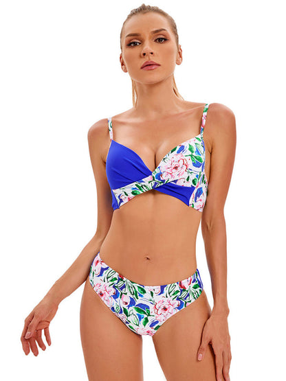 Swimwear- Summer Beach Clasic 2-Piece Floral Bikini Bra and Bottoms- - IndioGear Fashion and Gear