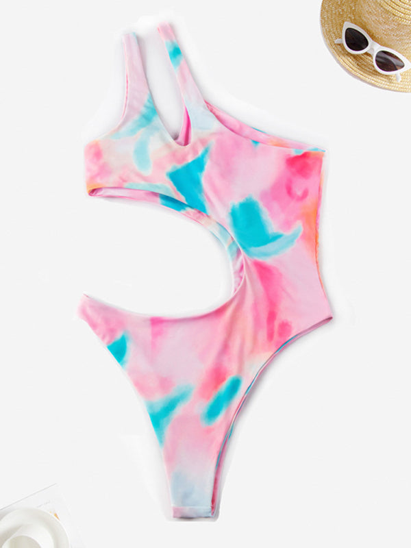 Swimwear- Summer Print One-Piece One-Shoulder Monokini Swimwear- - IndioGear Fashion and Gear