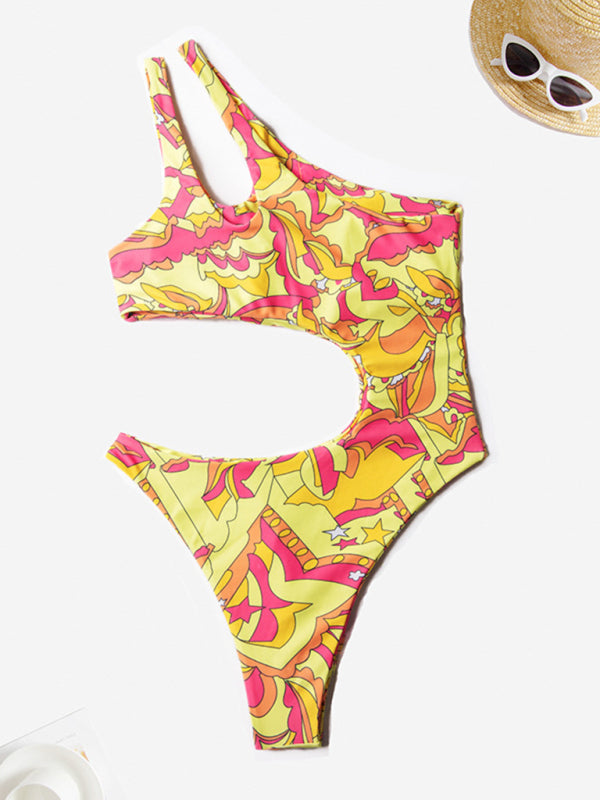 Swimwear- Summer Print One-Piece One-Shoulder Monokini Swimwear- - IndioGear Fashion and Gear