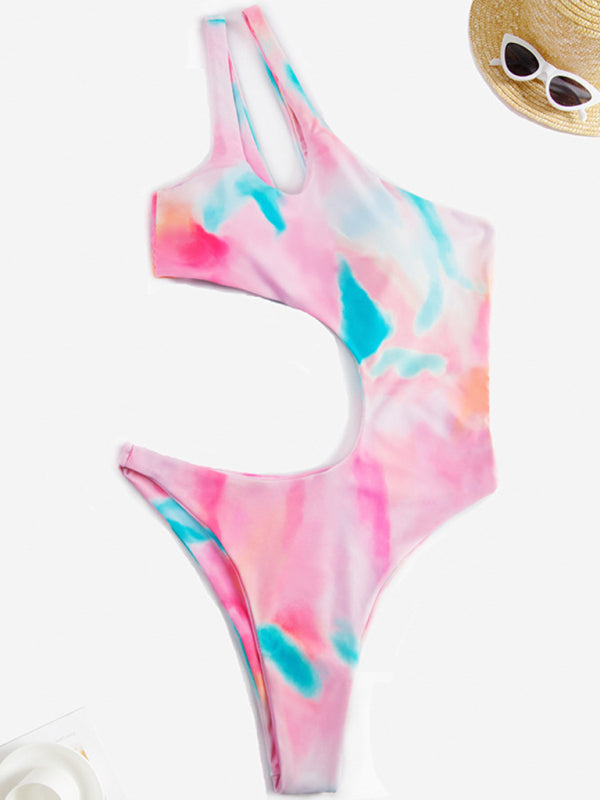 Swimwear- Summer Print One-Piece One-Shoulder Monokini Swimwear- - IndioGear Fashion and Gear