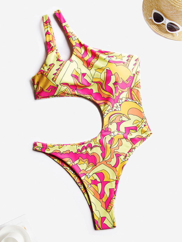 Swimwear- Summer Print One-Piece One-Shoulder Monokini Swimwear- - IndioGear Fashion and Gear