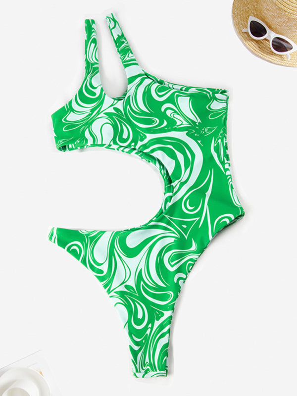 Swimwear- Summer Print One-Piece One-Shoulder Monokini Swimwear- - IndioGear Fashion and Gear