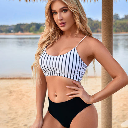 Swimwear- Summer Start with Our Stripe 2-Piece Bikini Set- Black- IndioGear Fashion and Gear