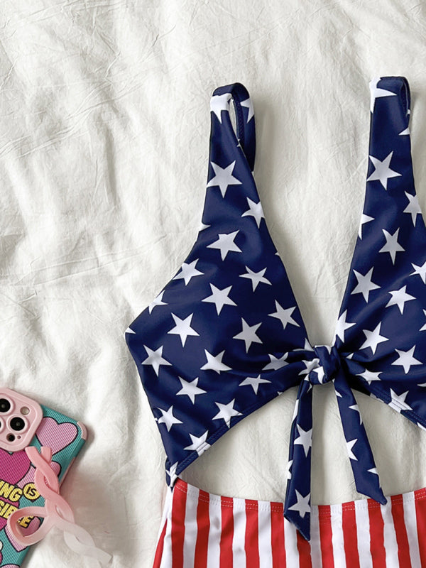 Swimwear- USA Swimsuit The Patriot One-Piece Swimwear in American Flag Print- - IndioGear Fashion and Gear