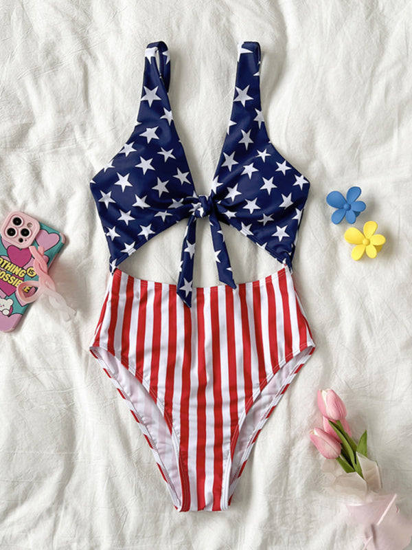 Swimwear- USA Swimsuit The Patriot One-Piece Swimwear in American Flag Print- - IndioGear Fashion and Gear