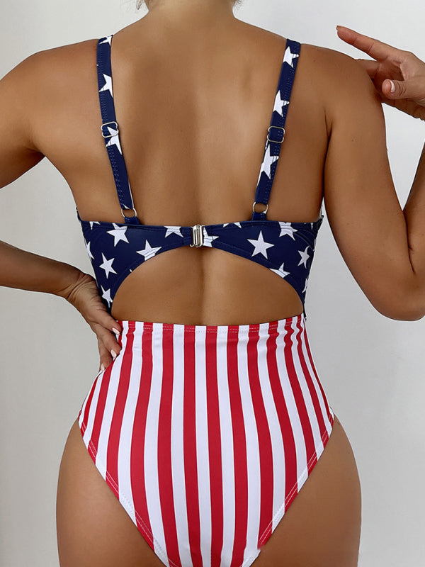 Swimwear- USA Swimsuit The Patriot One-Piece Swimwear in American Flag Print- - IndioGear Fashion and Gear