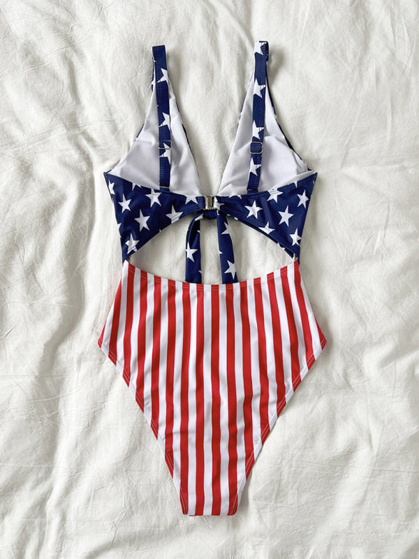 Swimwear- USA Swimsuit The Patriot One-Piece Swimwear in American Flag Print- - IndioGear Fashion and Gear