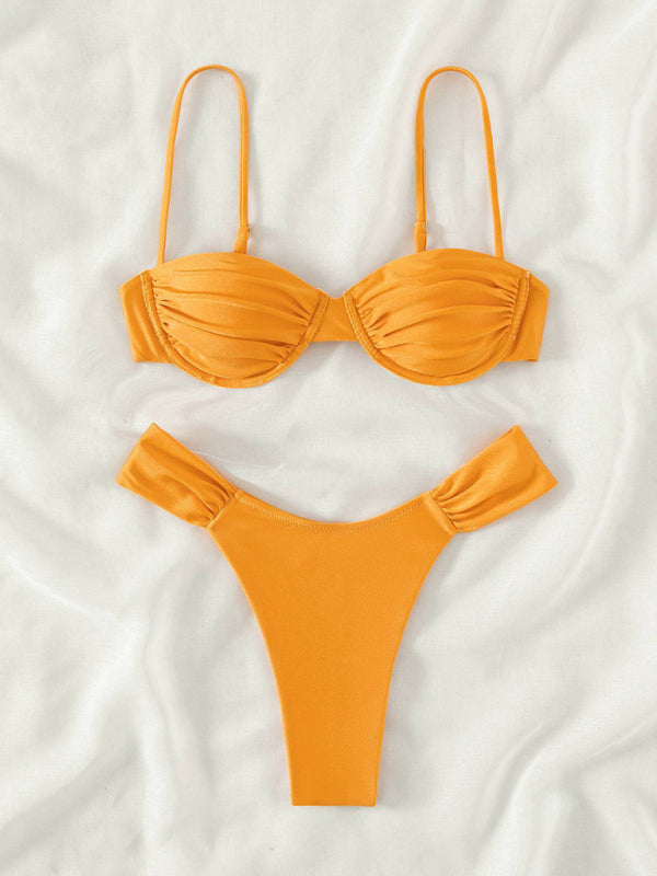 Swimwear- Underwire 2-Piece Bikini Bra and Thong Beach Swimsuit- - IndioGear Fashion and Gear