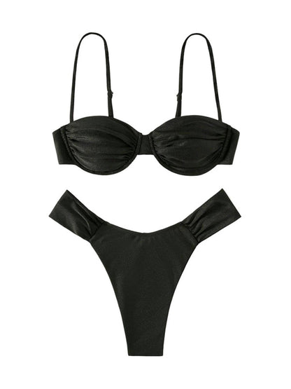 Swimwear- Underwire 2-Piece Bikini Bra and Thong Beach Swimsuit- - IndioGear Fashion and Gear