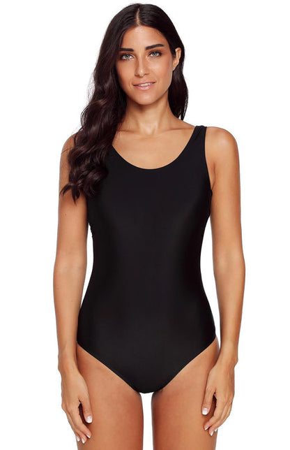 Swimwear- Wireless Sport Backless One Piece Bikini - Tummy Control Swimwear- Black- IndioGear Fashion and Gear