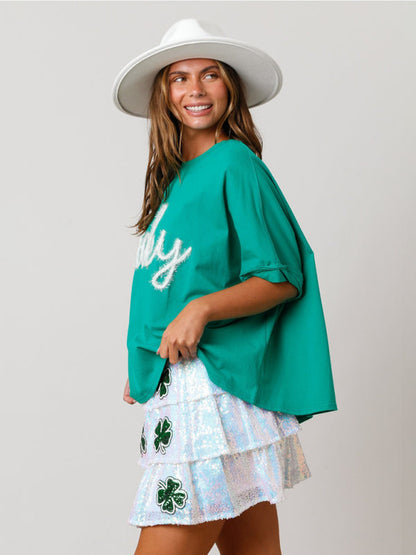 T-Shirts- Saint Patrick's Oversized Tee - Sparkle Lucky T-Shirt- - IndioGear Fashion and Gear