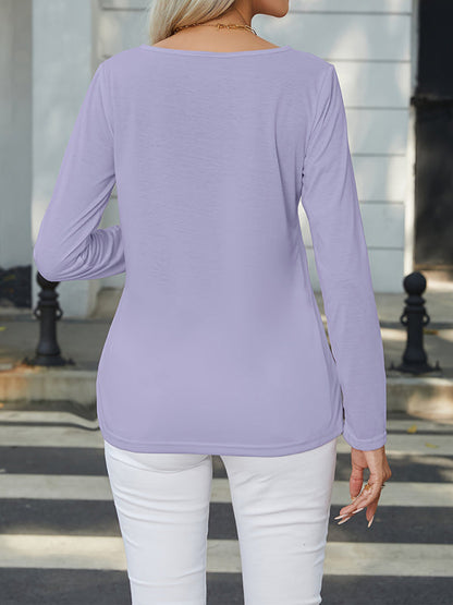 T-Shirts- Women's Boatneck Long Sleeve Tee with Chic Side Buttons- - IndioGear Fashion and Gear