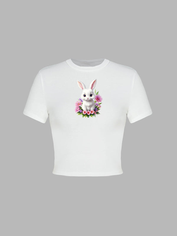 T-Shirts- Women's Easter Egg Print T-Shirt - Holly Week Bunny Crop Tee- Bud green- IndioGear Fashion and Gear