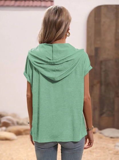 T-shirt- Stylish Hooded Pullover Top with Button Detail for Women- - IndioGear Fashion and Gear