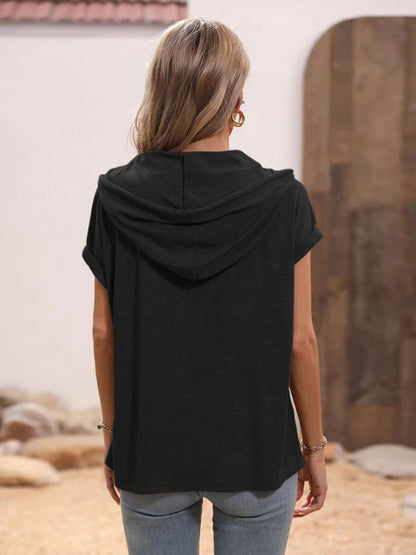 T-shirt- Stylish Hooded Pullover Top with Button Detail for Women- - IndioGear Fashion and Gear