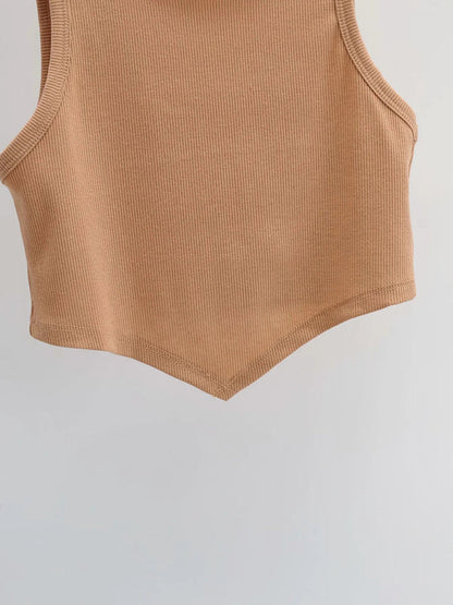 Tank Tops- Summer Must-Have: Casual Crop Tank Top in Cotton Blend- - IndioGear Clothing and Gear