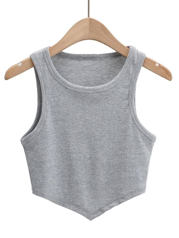 Tank Tops- Summer Must-Have: Casual Crop Tank Top in Cotton Blend- Grey- IndioGear Clothing and Gear