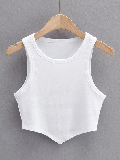 Tank Tops- Summer Must-Have: Casual Crop Tank Top in Cotton Blend- White- IndioGear Clothing and Gear