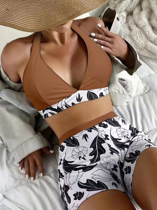 Tankini Set- Tropical Romance: Two Piece Tankini Set for a Dreamy Summer- Brown- IndioGear Fashion and Gear