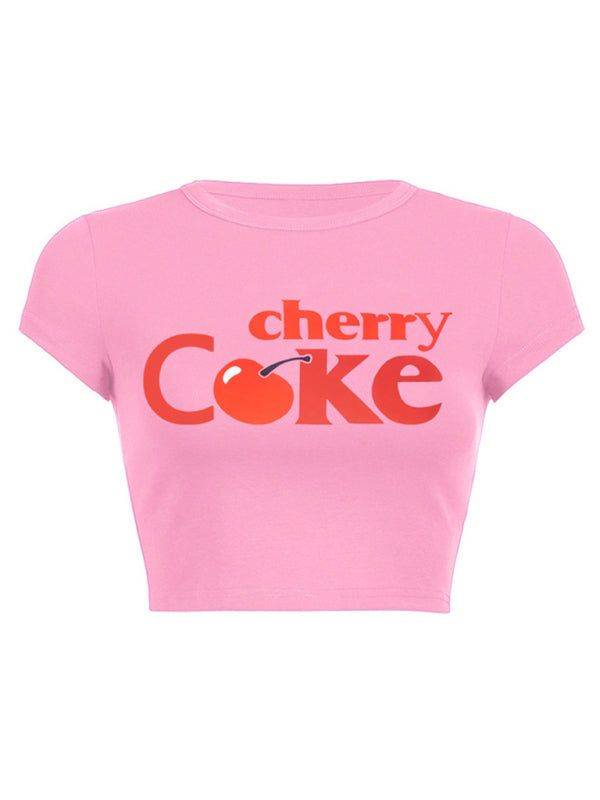 Tees- Cherry C🍒ke Print Crop Tee for Women- - IndioGear Fashion and Gear