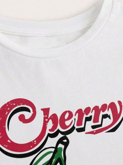 Tees- Cherry Letter Print Crop Tee for Women- - IndioGear Fashion and Gear