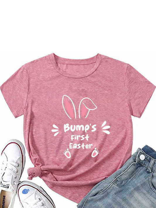 Tees- Holly Week Bunny Egg Print T-Shirt for Women- Pink- IndioGear Fashion and Gear