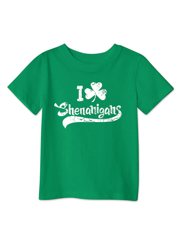 Tees- Kids' St. Patrick's Day Lucky Clover Print T-Shirt - Little Leprechauns Tee- Pale green- IndioGear Fashion and Gear