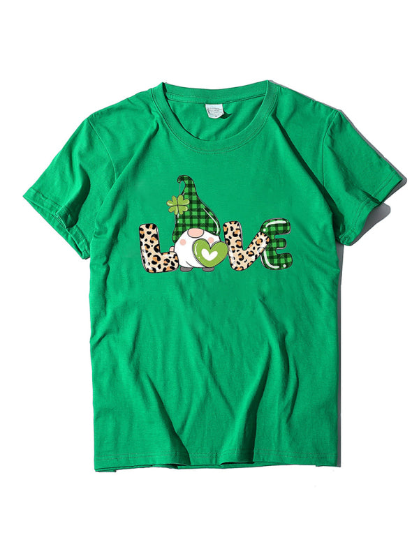 Tees- Lucky: St. Patrick's Day Crew Neck Tee in Cotton with Leprechaun Print- Grass green- IndioGear Fashion and Gear