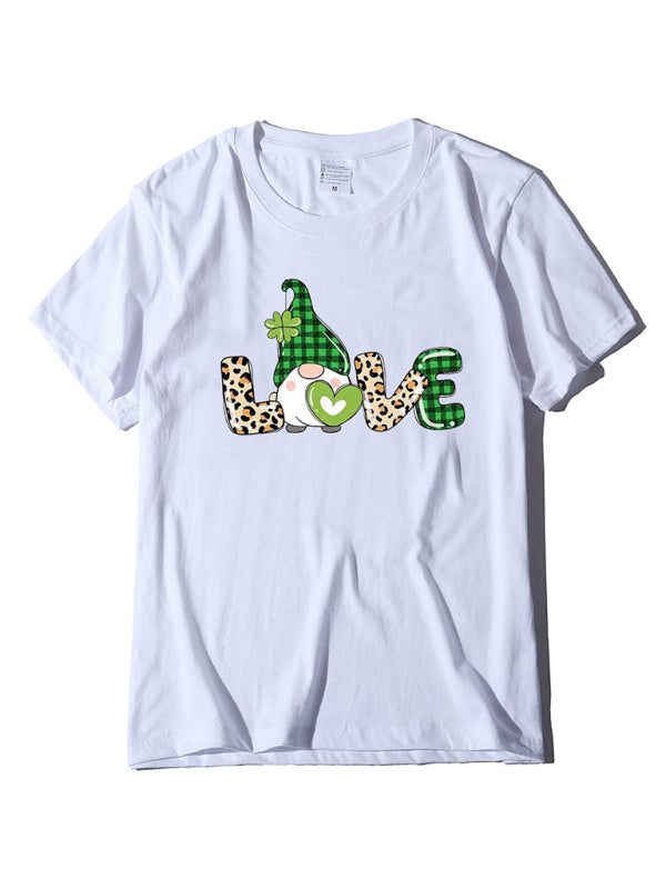 Tees- Lucky: St. Patrick's Day Crew Neck Tee in Cotton with Leprechaun Print- White- IndioGear Fashion and Gear