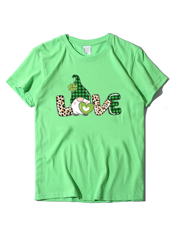 Tees- Lucky: St. Patrick's Day Crew Neck Tee in Cotton with Leprechaun Print- Fruit green- IndioGear Fashion and Gear