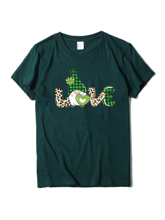 Tees- Lucky: St. Patrick's Day Crew Neck Tee in Cotton with Leprechaun Print- Green black jasper- IndioGear Fashion and Gear