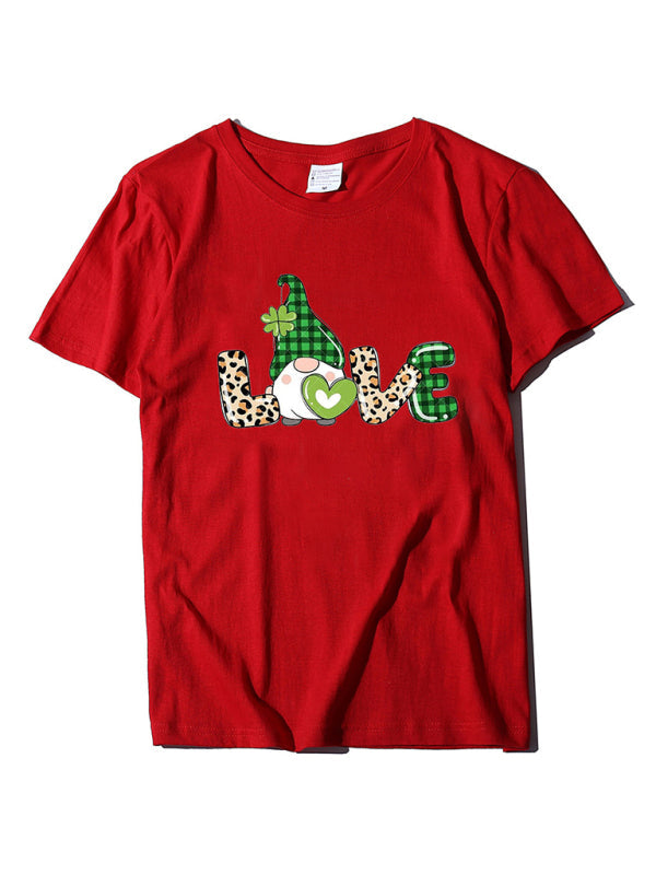 Tees- Lucky: St. Patrick's Day Crew Neck Tee in Cotton with Leprechaun Print- Red- IndioGear Fashion and Gear