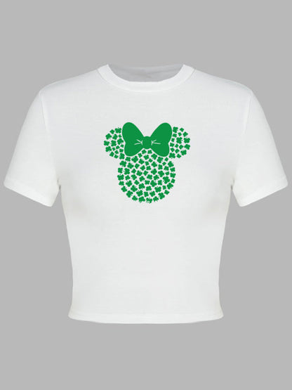 Tees- St. Patrick's Day Crop Tee for Women with Leprechaun & Lucky Clover Print- - IndioGear Fashion and Gear