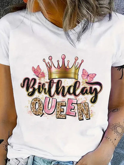 Tees- Women's Birthday Queen Print Tee - Short Sleeve T-Shirt- - IndioGear Fashion and Gear