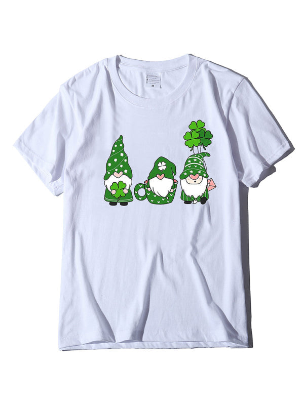 Tees- Women's Cotton Tee with Short Sleeves and St. Paddy's Leprechaun Print- White- IndioGear Fashion and Gear