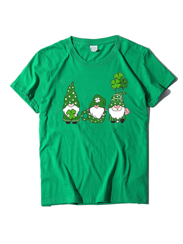 Tees- Women's Cotton Tee with Short Sleeves and St. Paddy's Leprechaun Print- Grass green- IndioGear Fashion and Gear