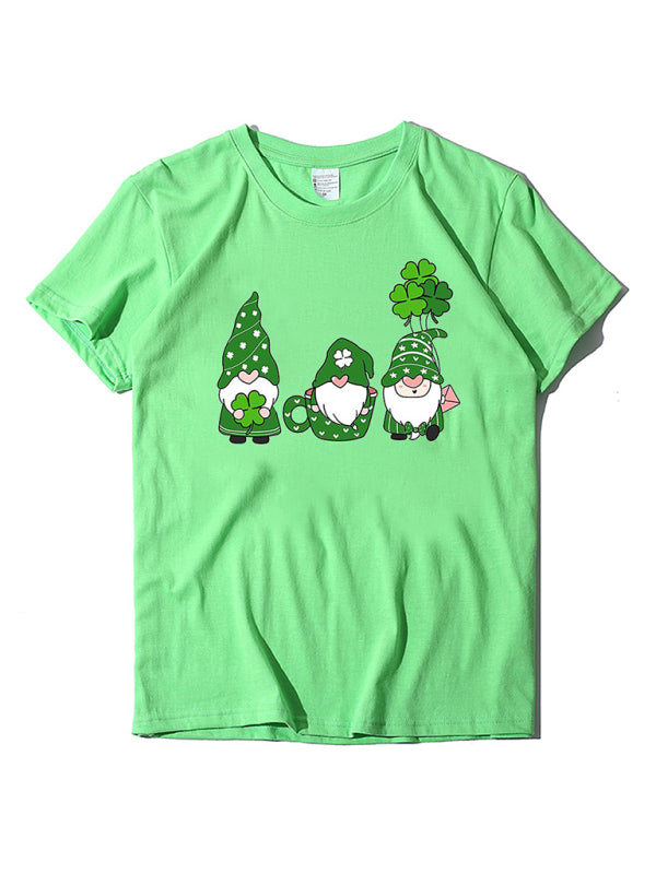 Tees- Women's Cotton Tee with Short Sleeves and St. Paddy's Leprechaun Print- Fruit green- IndioGear Fashion and Gear