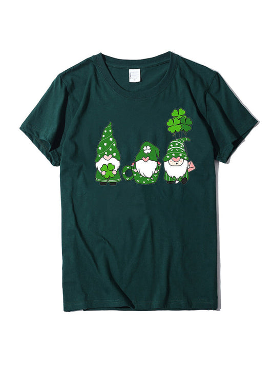 Tees- Women's Cotton Tee with Short Sleeves and St. Paddy's Leprechaun Print- Green black jasper- IndioGear Fashion and Gear