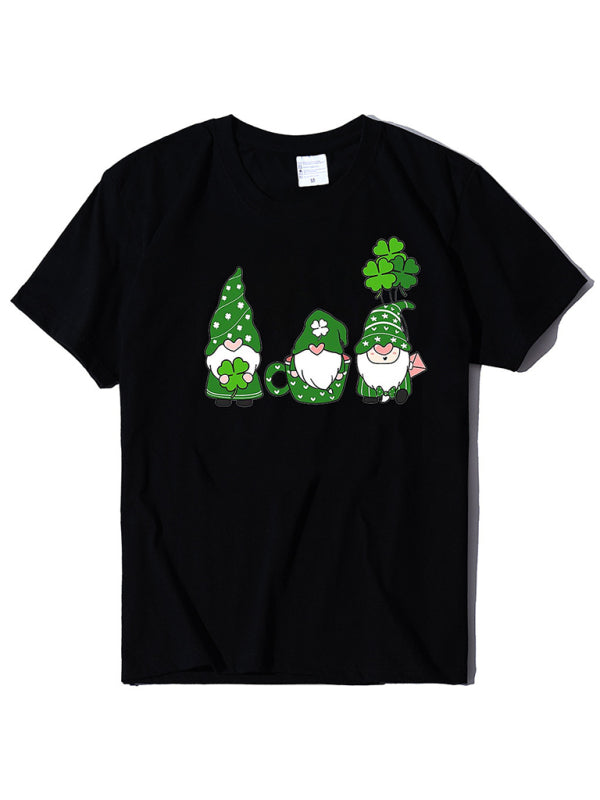 Tees- Women's Cotton Tee with Short Sleeves and St. Paddy's Leprechaun Print- Black- IndioGear Fashion and Gear