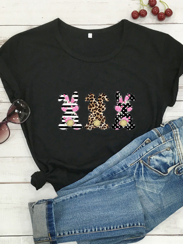 Tees- Women's Easter Holly Week Bunny Print Tee in Cotton- Pink- IndioGear Fashion and Gear