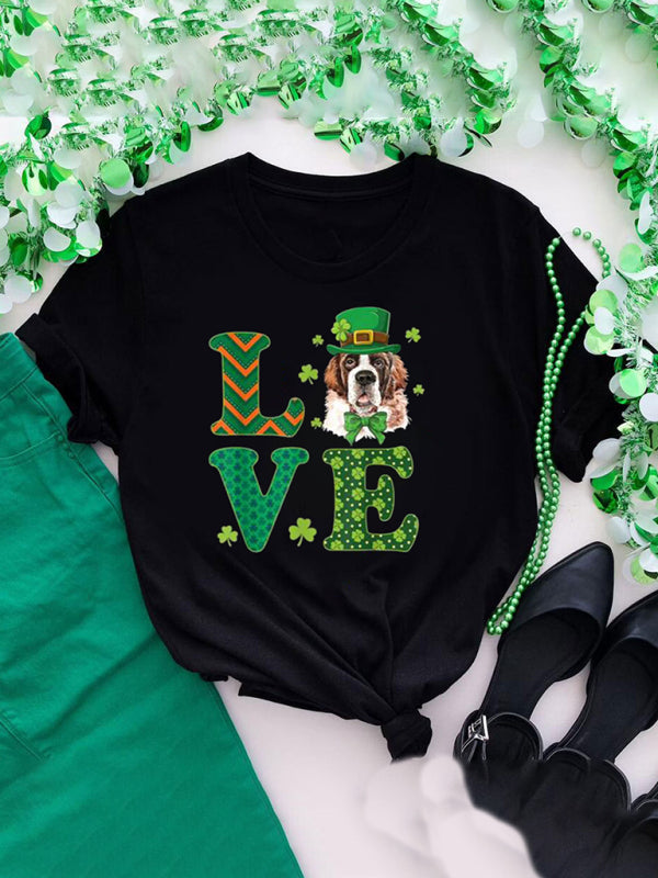 Tees- Women's St. Patrick's Day Tee with Four-leaf Clover Print- Bud green- IndioGear Fashion and Gear