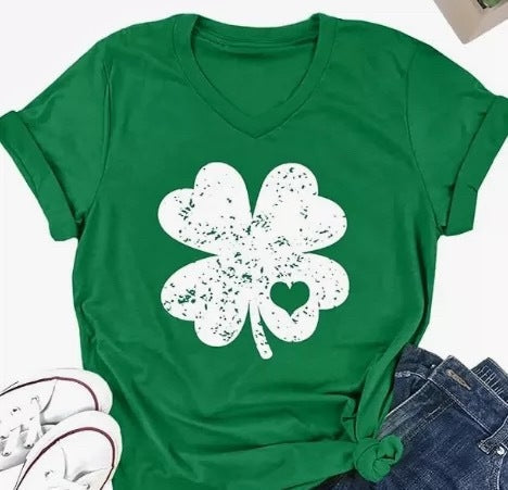 Tees- Women's St. Patrick's Day Tee with Lucky Clover- Green- IndioGear Fashion and Gear