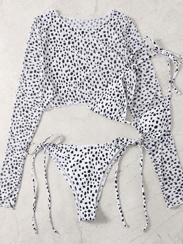 Three Piece Bikini- 3- Piece Animal Print Triangle Wireless Bikini Swimwear- - IndioGear Fashion and Gear